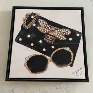Black and Gold Designer-Inspired Clutch and Sunglasses Set